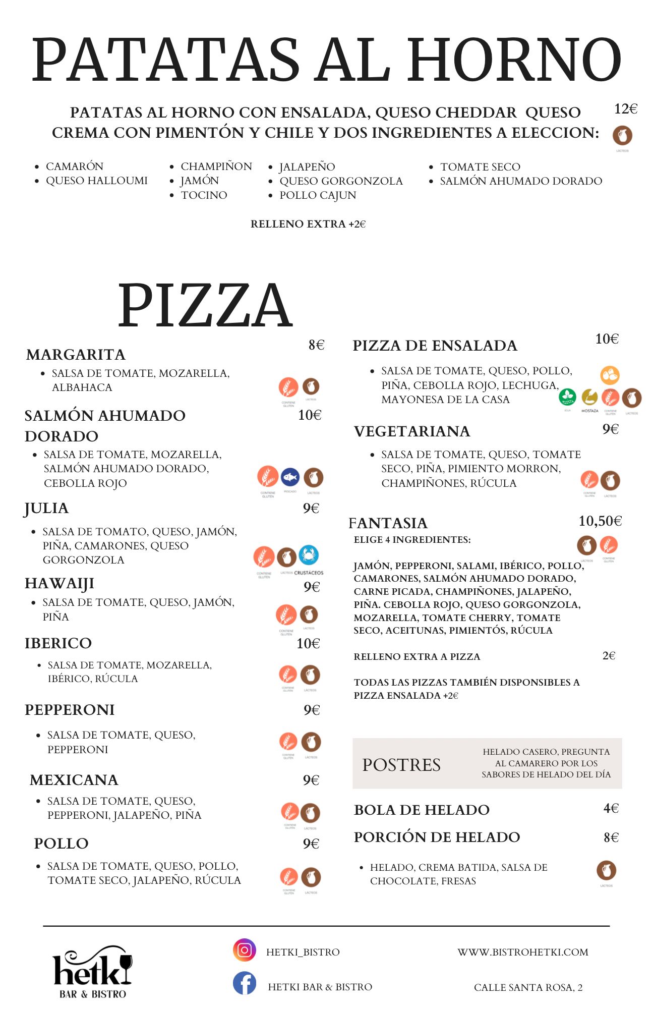 Pizza menu es