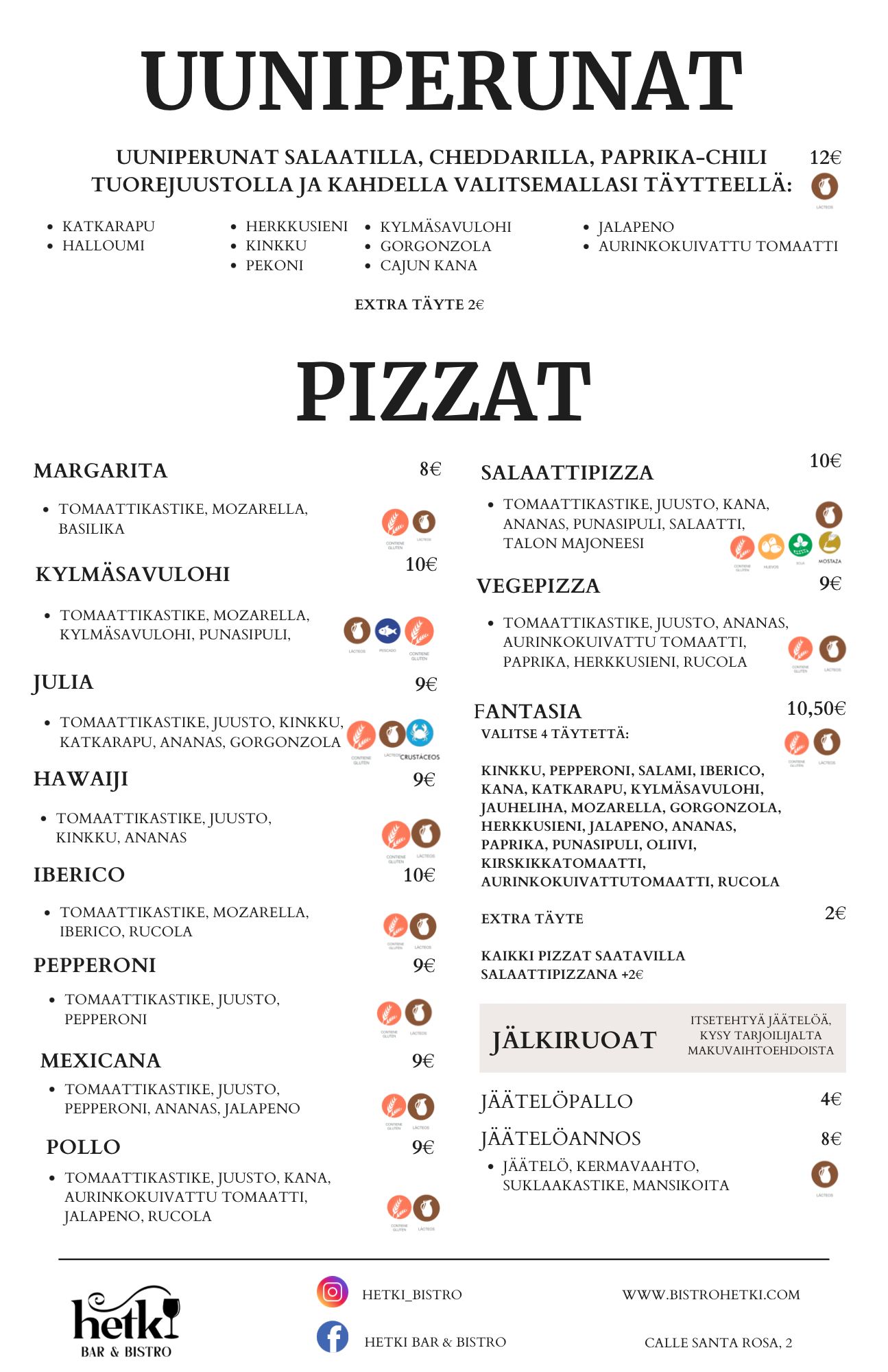 Pizza menu